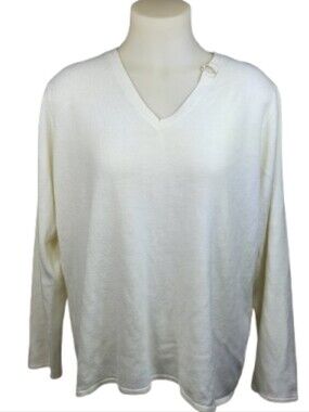 Designers Originals Luxelon Cream V-Neck Long Sleeve Sweater Sz 1X
